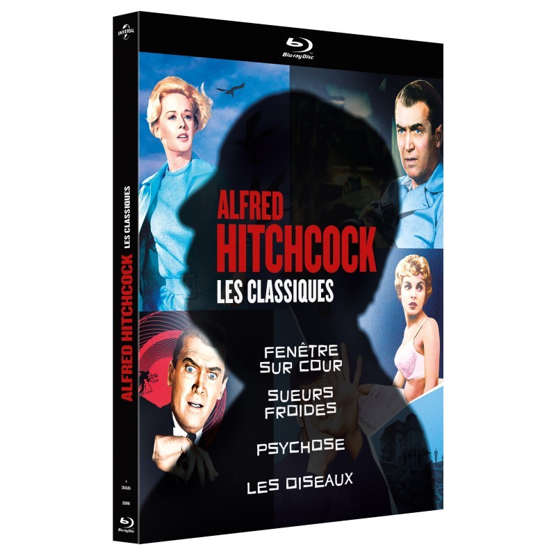 ALFRED HITCHCOCK - LES CLASSIQUES  :Fenêtre sur cour + Sueurs froides + Psychose + Les Oiseaux - BLU RAY