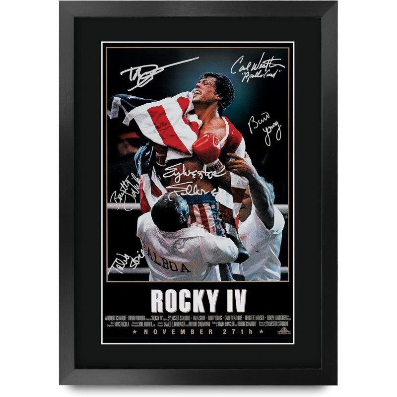 Rocky IV  - Sylvester Stallone, Dolph Lundgren, Carl Weathers - Affiche + autographes - A3